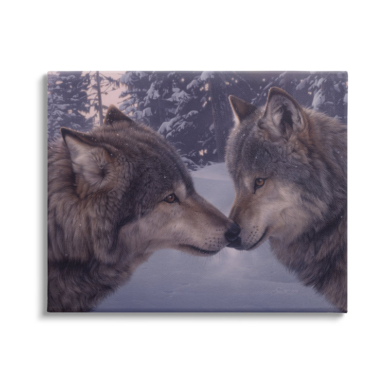 «Au-867-Canvas Wolves Touching Nose Nature on Canvas» par Daniel Smith, peinture, H 30 po x l 40 po x P 1,5 po