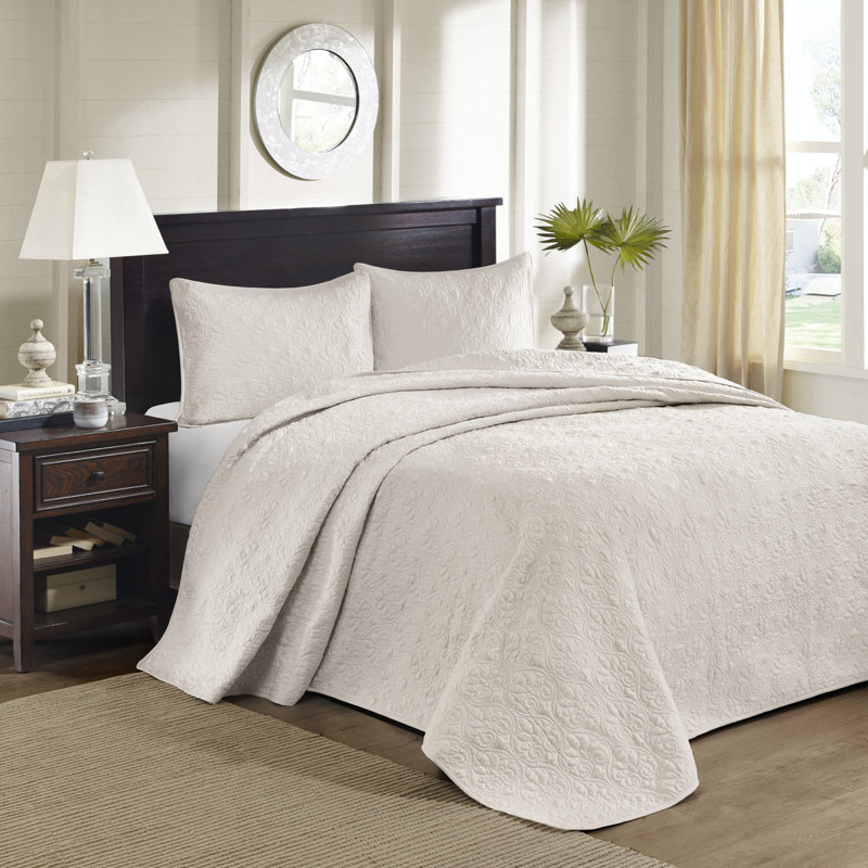 Ensemble de couvre-lit réversible 3 pièces très grand pour très grand matelas avec protection antimicrobienne, Crème