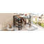 Lit mezzanine double en métal avec bureau intégré, garde-robe et tablettes