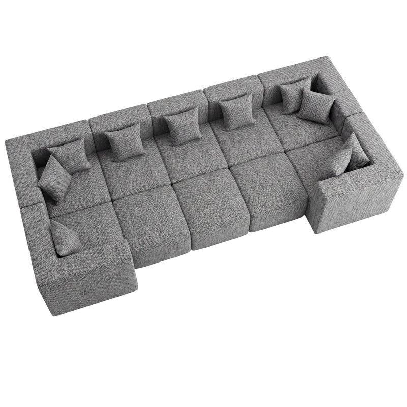 Canapé modulaire modulaire en U en chenille modulaire, 10 sièges avec repose-pieds détachable, canapé profond sous vide, gris clair