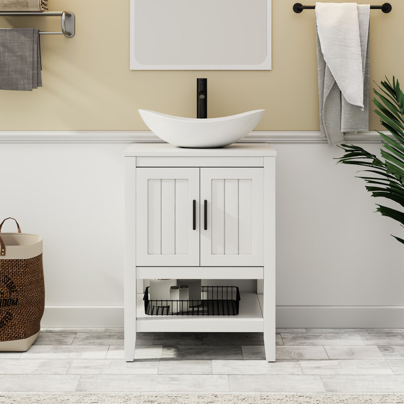 Sharee 24" Single Bathroom Vanity Set With Vessel Sink, Faucet And Drain, Assembly Required, White