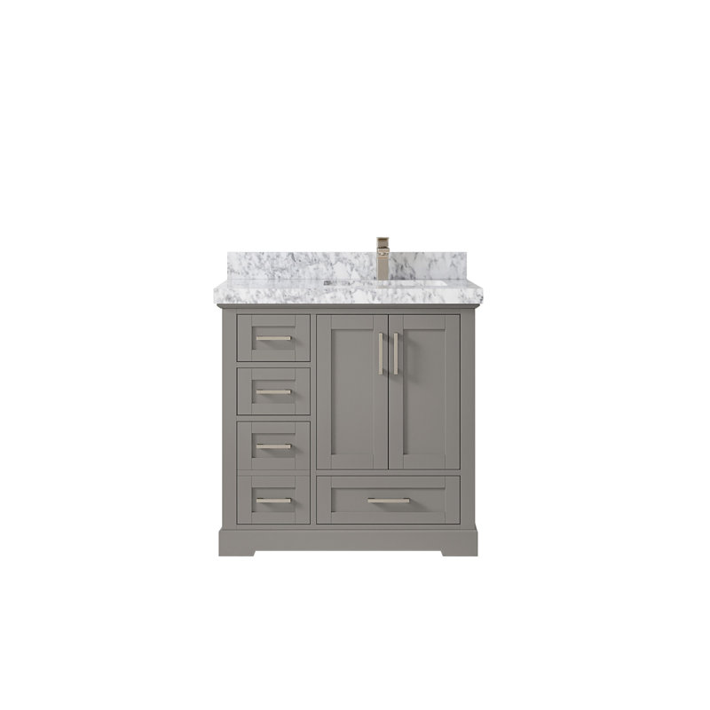 Boston 36 In. W X 22 In. D Right Offset Sink Bathroom Vanity In Elephant Skin Gray With 2 In. Carrara Marble