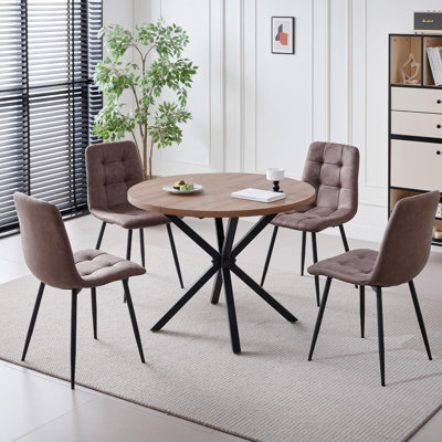 39" Round Dining Table Set for 4, Mid Century Kitchen Table with 4 Velvet/Fabric Upholstered Dining Chairs for Apartment Living Room Space Saving by George Oliver
