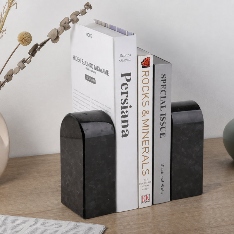 Serre-livres en marbre naturel, ensemble de 2, Brown Antique