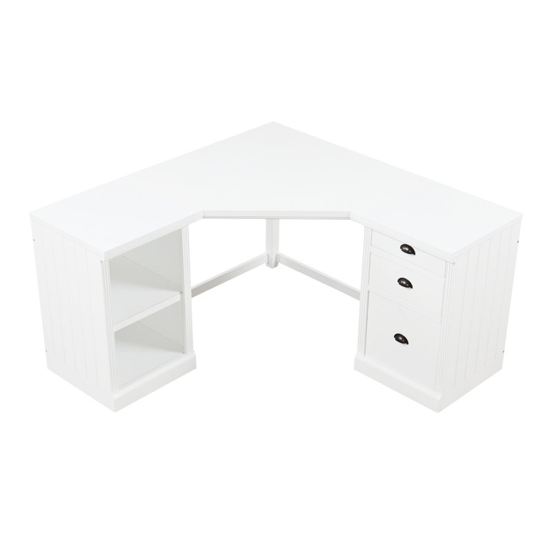 Bureau en L 58,32 po avec 2 armoires de rangement et 3 tiroirs, table blanche pour la maison, table spacieuse et moderne