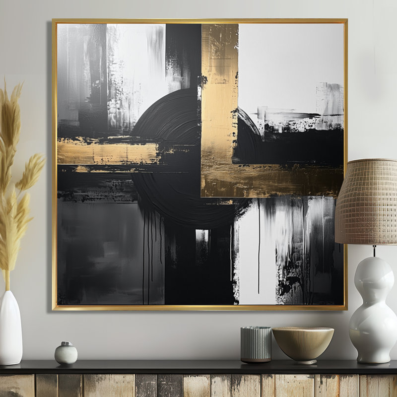 Scher - Art mural abstrait, Impression encadrée flottante, H 30 po x l 30 po, Doré