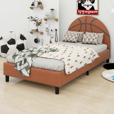 Lit plateforme tapissier Basketball, structure de lit robuste en bois