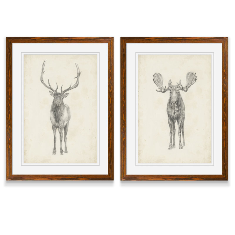 «Moose Study» par Antonyus Bunjamin (Abe), ensemble de 2 reproductions d'art sur toile, H 20 po x l 16 po, Érable