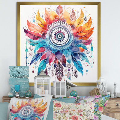 " Orange And Blue Boho Dreamcatcher Watercolor I "
