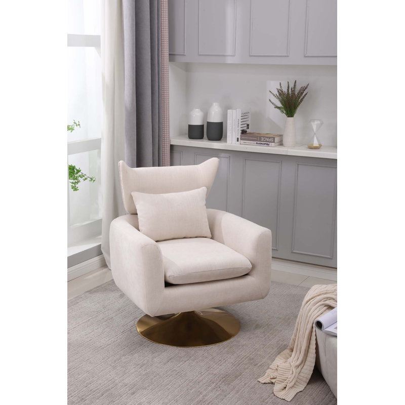 Fauteuil d'appoint pivotant à 360 degrés avec coussin, 100% lin beige