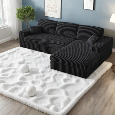 Modern Black Corduroy Sectionals, Modular 2-in-1 Couch With Recliner Seat And Neck Pillow Support