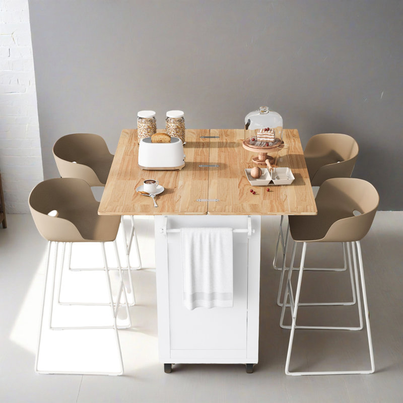 Îlot de cuisine 49,04 po avec comptoir pliable, chariot de rangement roulant avec tablette coulissante, porte-serviettes et tiroir pour la cuisine et le salon