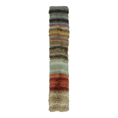 Rug & Kilim’S Modern Extra-Long Shag Runner, Polychromatic Geometric Stripes