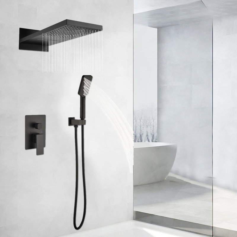 Système de douche complet à pression équilibrée (température et volume) avec valve brute, Noir