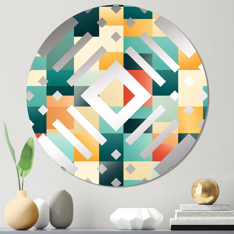 Orange et vert Popart Pop culture Pixels - Miroir décoratif diamant, 23,6 po x 23,6 po