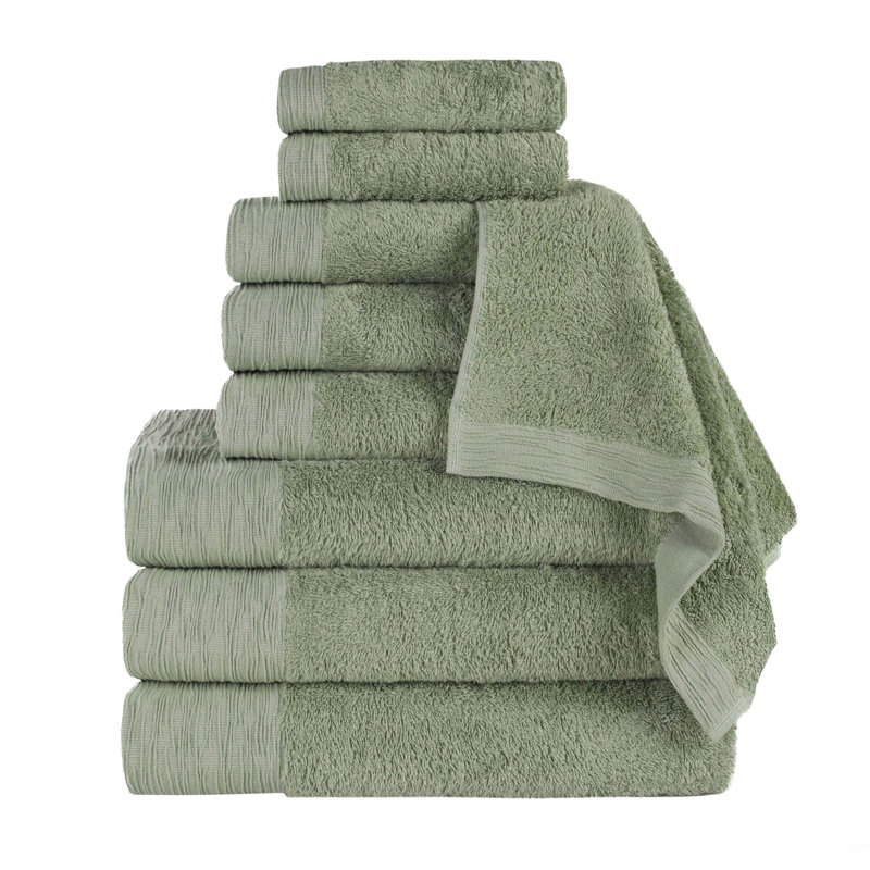 Ensemble de serviettes en rayonne de bambou et en coton mélangé hypoallergénique, Vert, Ensemble de serviettes 9 pièces