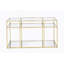 Table de canapé en verre transparent et finition dorée avec plateau en verre trempé et structure en métal, parfaite pour les décors modernes et les petits espaces