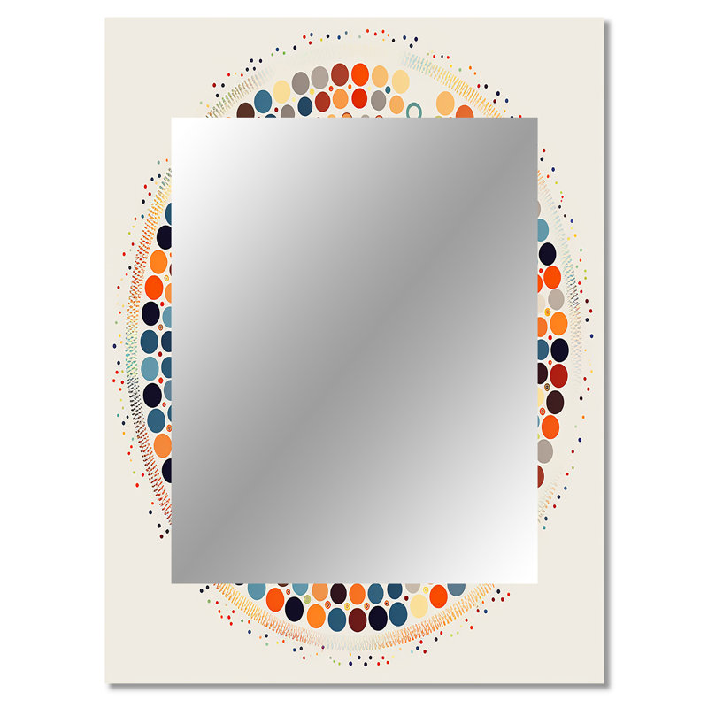 Boho Mandala In Retro Blue And Orange II - Boho Mandala Large Wall Mirror, Traditional Unique Mirror, Printed Metal Art