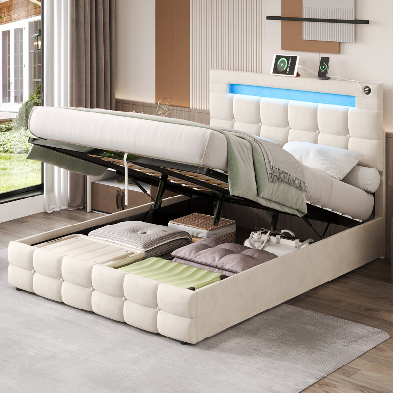Ottoman Storage Bed, Beige