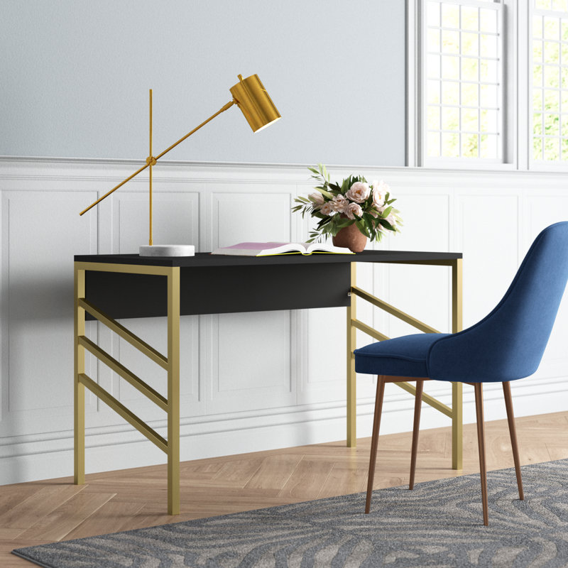 Ricka Modern Writing Desk With Metal Legs, Black/Gold