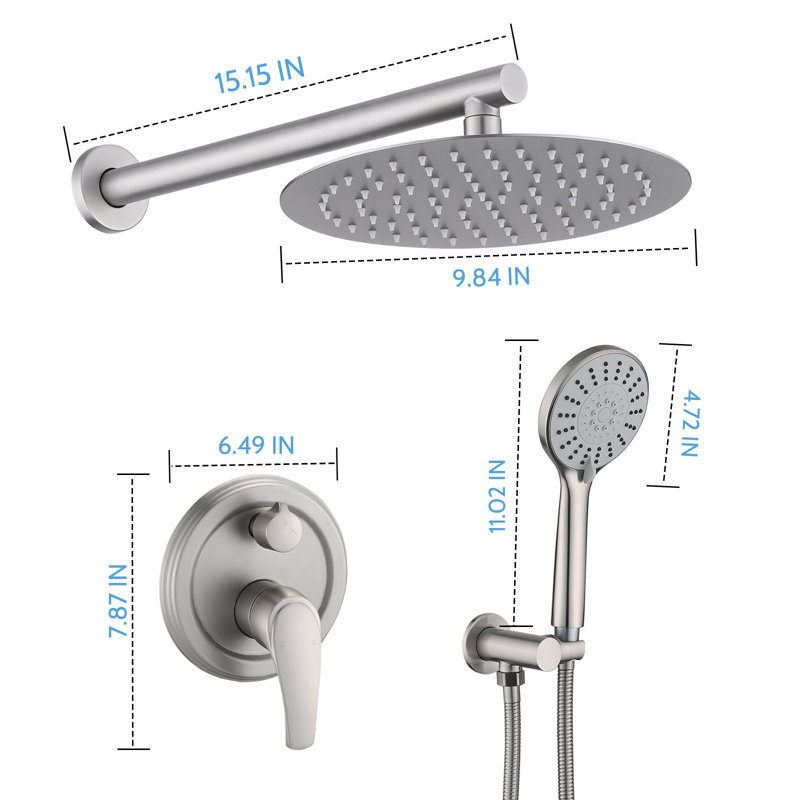 Wall Mounted Round Handheld Shower System With With Rough-in Valve, Brushed Nickel
