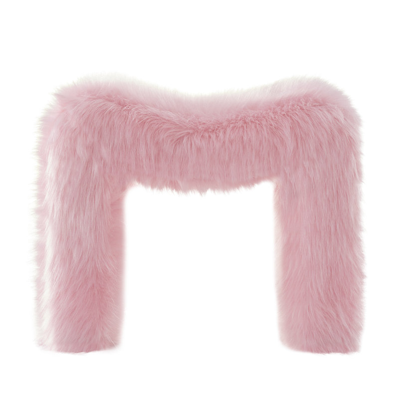 Catargiu Faux Fur Upholstered Ottoman, Pink