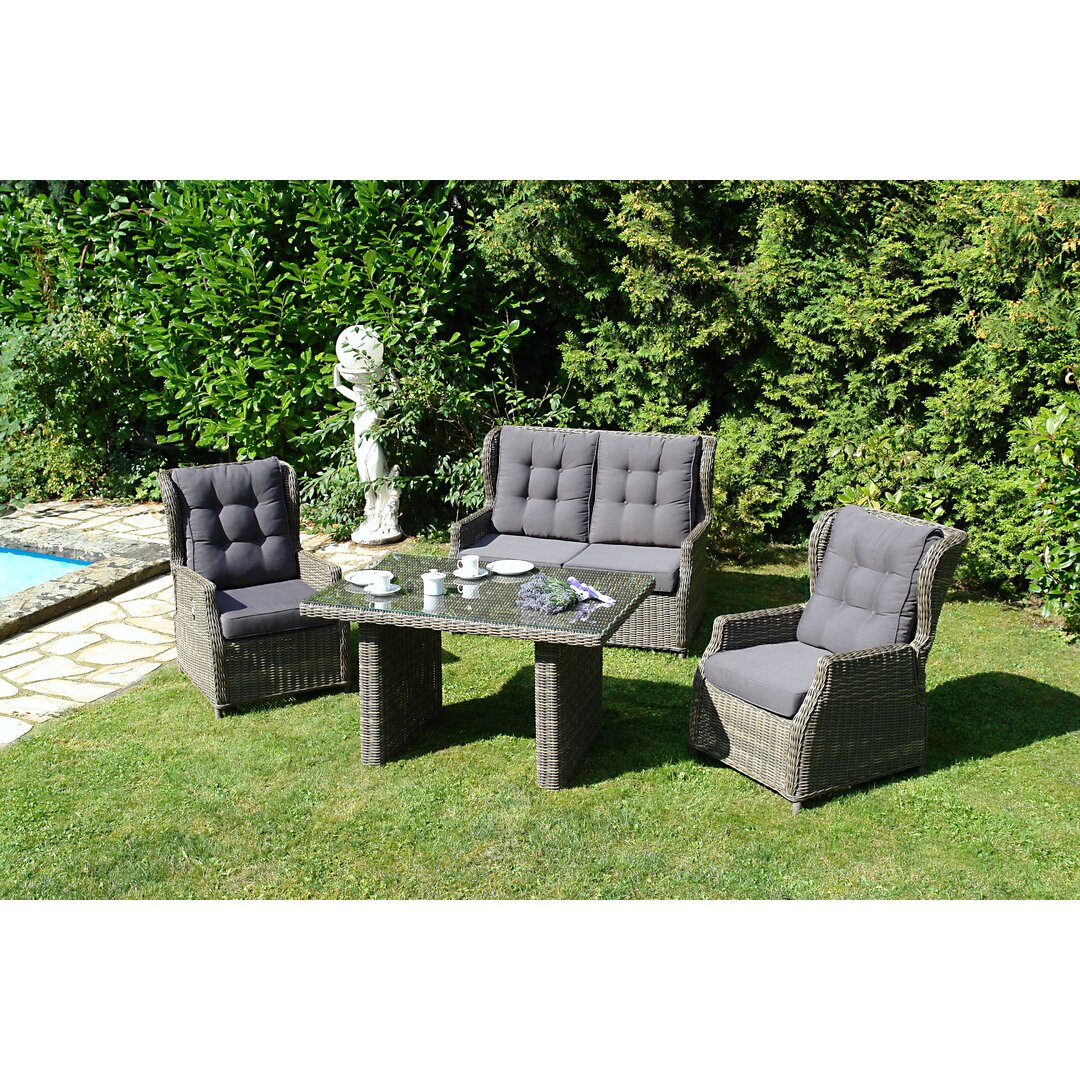 4-Sitzer Lounge-Set Burdick aus Polyrattan mit Polster