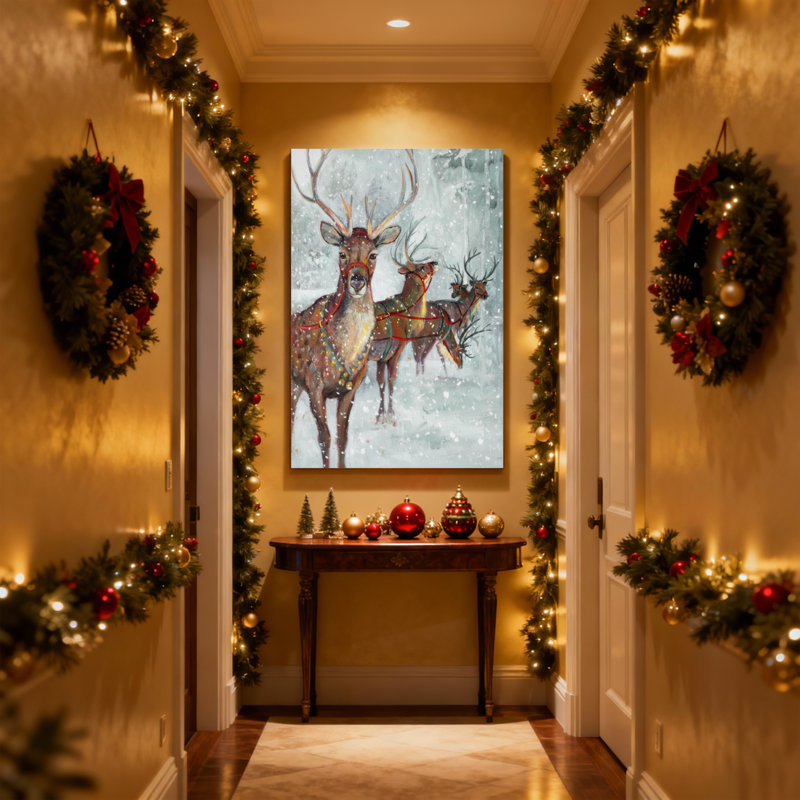 «Christmas Winter Deer Snowscape Holiday», ensemble de 3 impressions sur toile, H 30 po x l 20 po