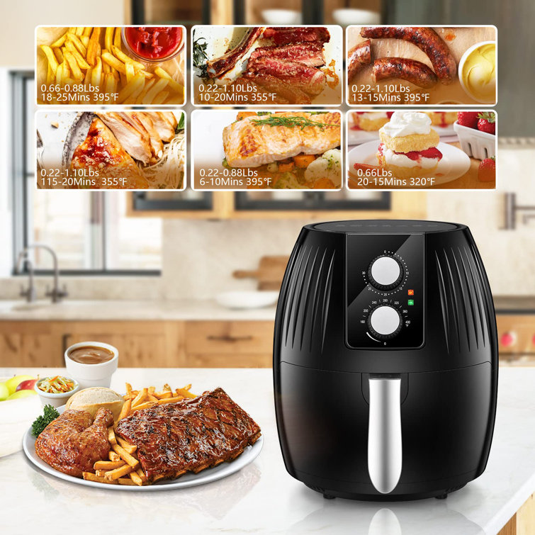 4.8qt Compact Air Fryer, Non Stick Frying Basket, Small Manual Air Fryer  With Timer Knob And Temperature Knob, Black