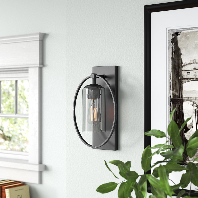 Aliiyah 1 - Light 8.2" Antique Black Armed Sconce  with Clear Glass Shade
