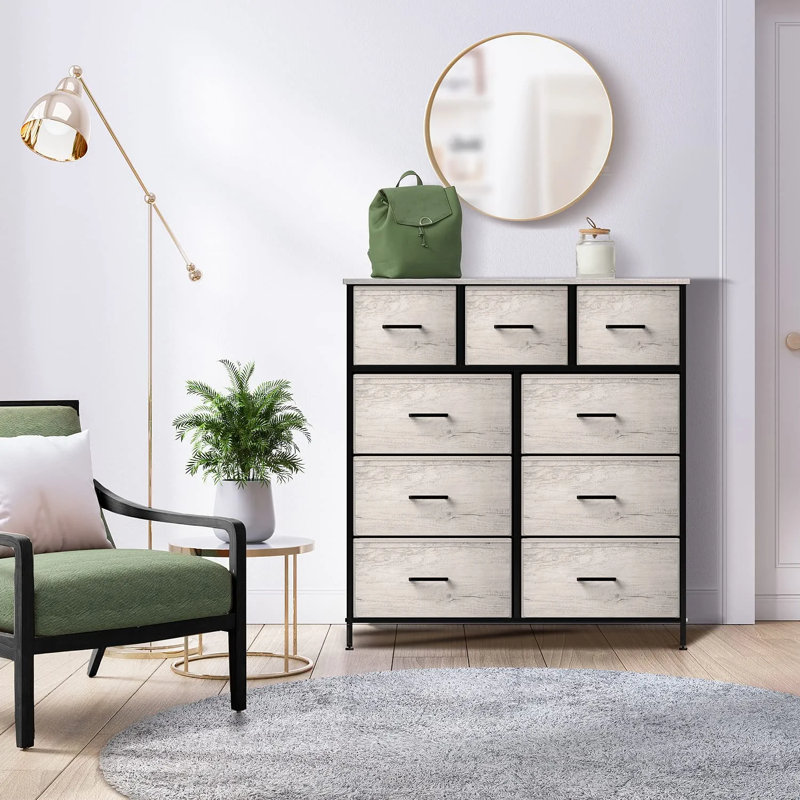 Sorbus 9 Drawers Dresser with Steel Frame and Wood Top in Rustic, Beige