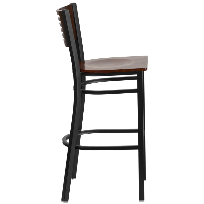 Elkton Slat Back Bar Stool, Walnut, 1