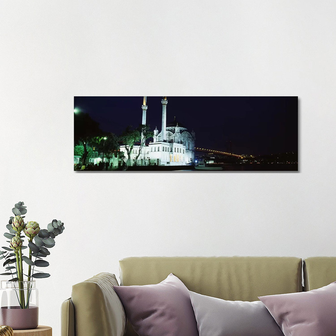 Mosque At The Waterfront Near A Bridge, Ortakoy Mosque, Bosphorus Bridge, Istanbul, Turkey - Wrapped Canvas Panoramic Print