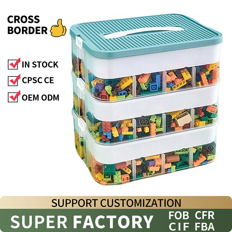 12L Building Block Toy Storage Box Large Capacity Stackable Toy Organizer Multiple Compartments with Dustproof Lid Handle Design Blocks Toys Organizer Storage Case