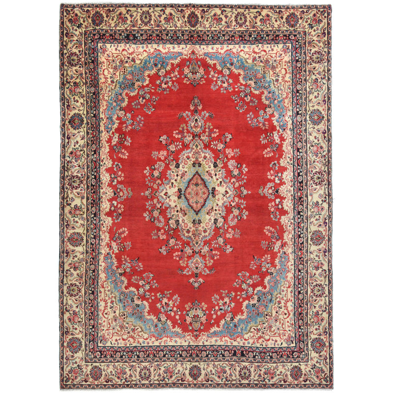 Tapis oriental tribal rouge à motif floral unique 10 x 14