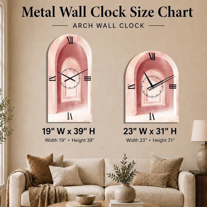 Blush Arch Glow III - Horloge murale Art Déco silencieuse en forme d'arche, H 39 po x l 19 po - Arche