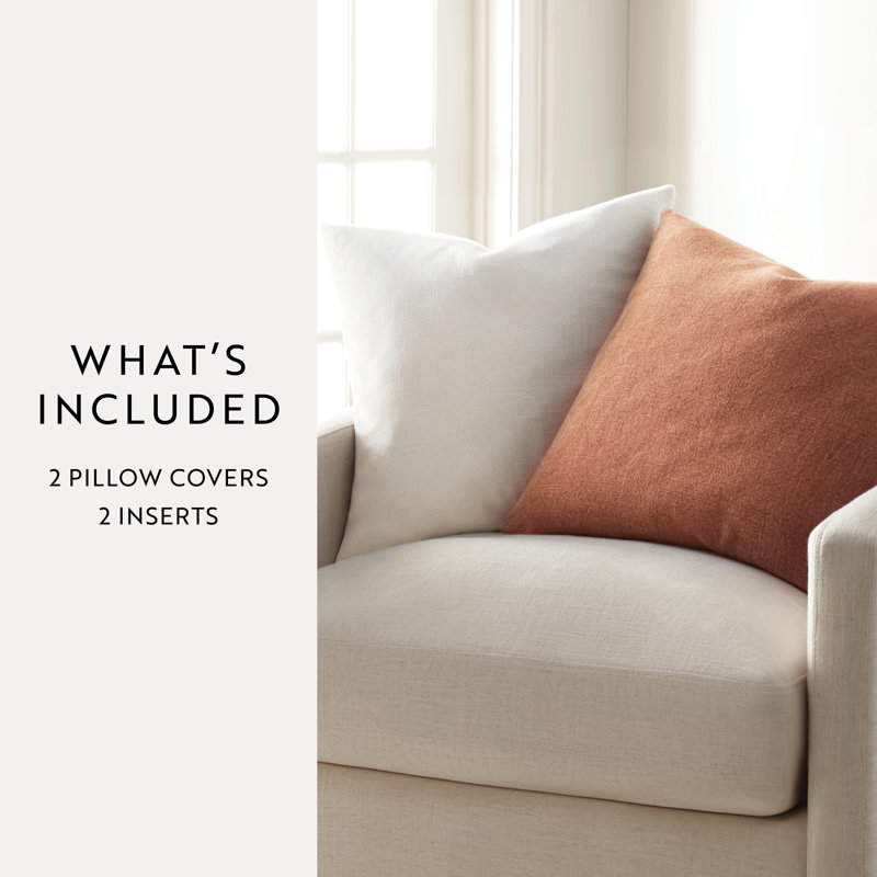 2-Pack Cotton Slub Decor Throw Pillows in Solids, Orange/Cream