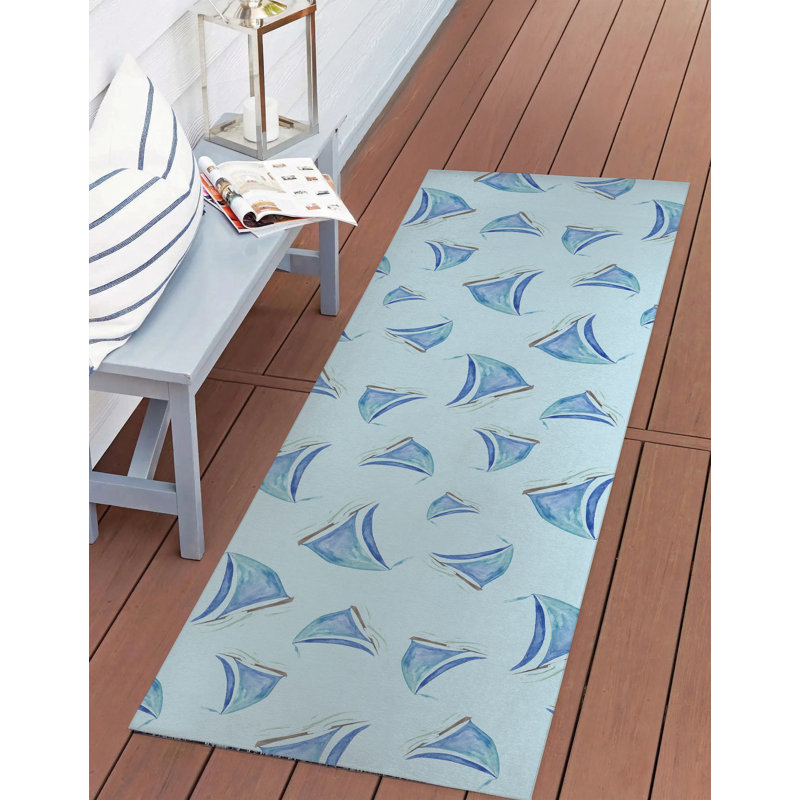 Summer Sailboats Outdoor Rug, Runner 2'6" x 8'