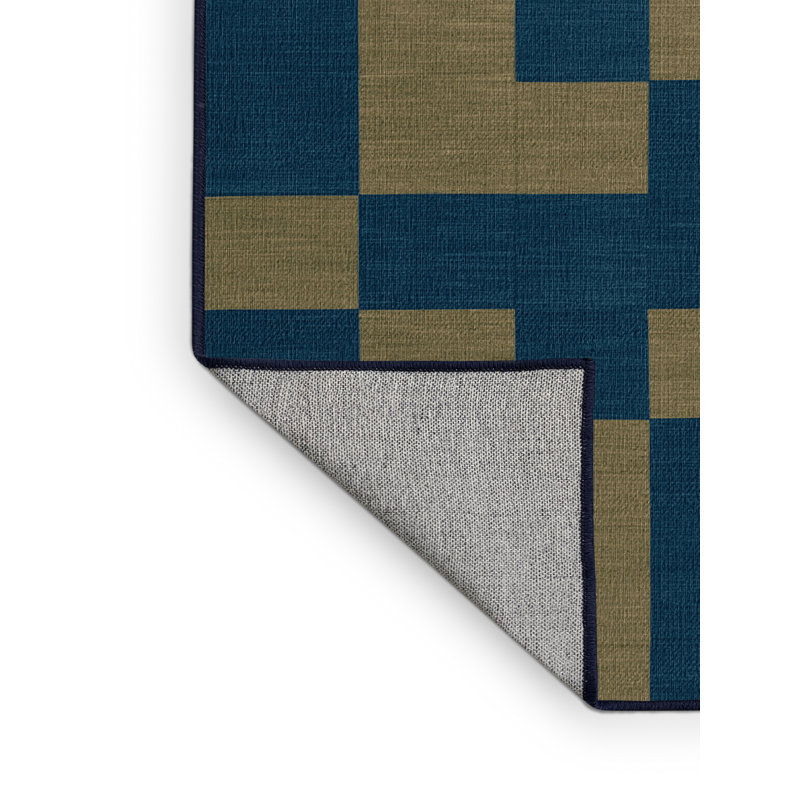 Tapis bleu à carreaux lavable à la machine, Rectangle 2 pi x 3 pi