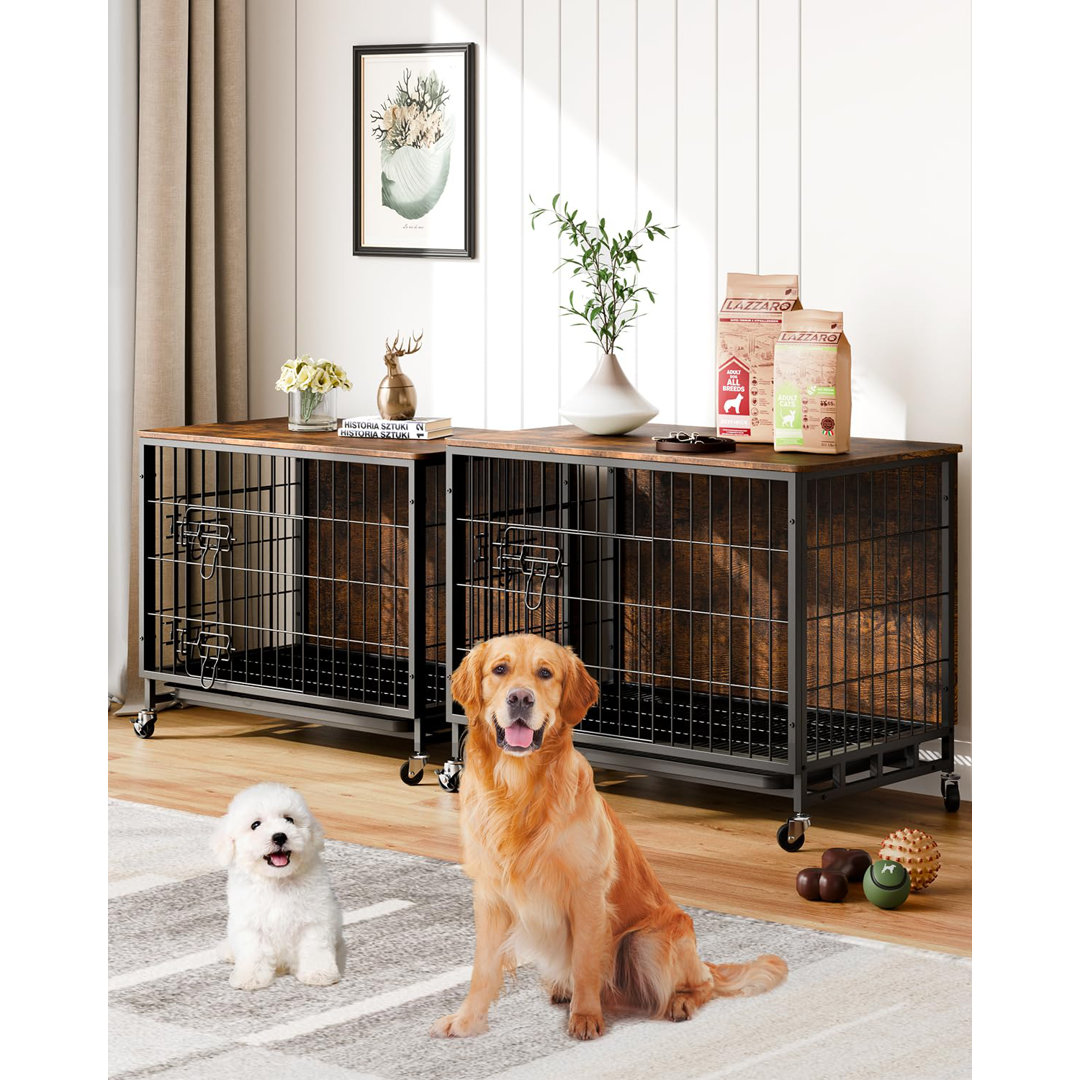 Dog Crate Furniture Wooden Dog Kennel With Removable Tray And Wheels Tucker Murphy Pet™