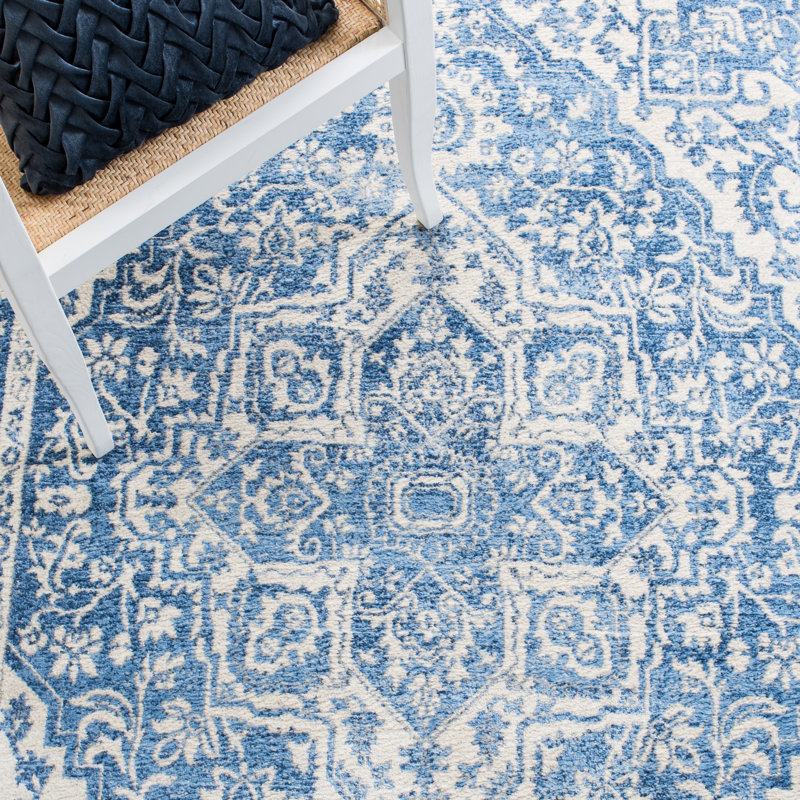 Tapis oriental gris clair / ivoire, Blue/Ivory, Rectangle 3 pi x 5 pi