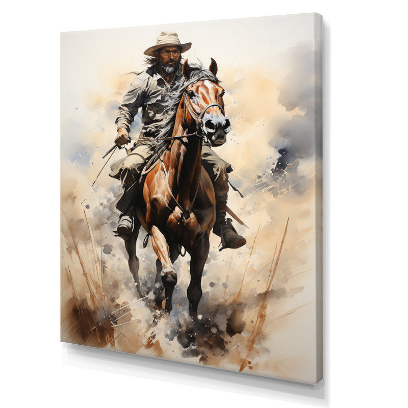 Keili Cowboy Prairie Wind I - Cowboys, art mural, H 20 po x l 12 po, Toile tendue