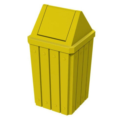 Sturdy Essentials 32 Gallon Square Slatted 100% Recycled Plastic Indoor Or Outdoor Commercial Trash Can With Easy Access Swing Top Lid | Great For Schools And Businesses - Yellow