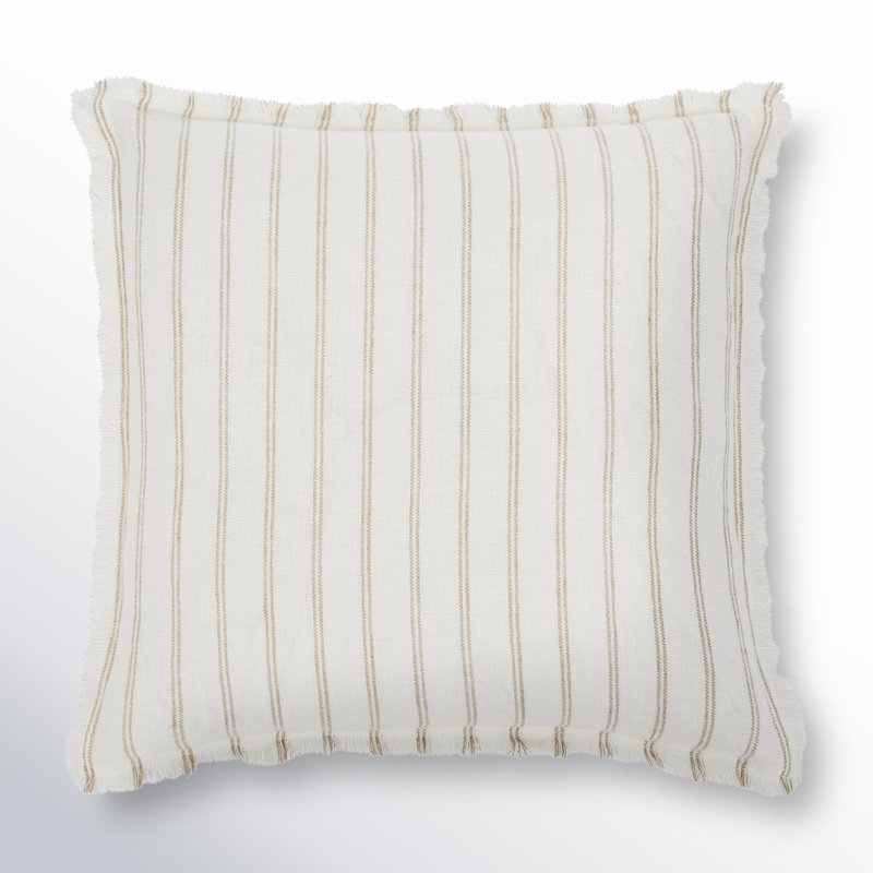 Bertie/Bert Fringed Linen Throw Pillow in Ivory/Natural