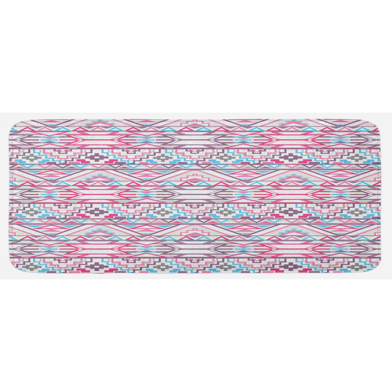 Tapis de cuisine ikat style abstrait géométrique aztec d’inspiration rose pâle
