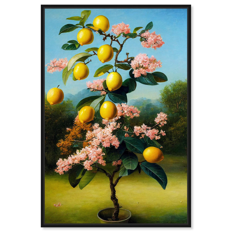 "Citrus In Bloom", art mural sur le thème du citron par Art Remedy, Cadre noir, H 46 po x l 31 po