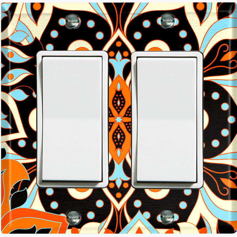 Patterned 2 - Gang Rocker Standard Wall Plate, Black/Orange