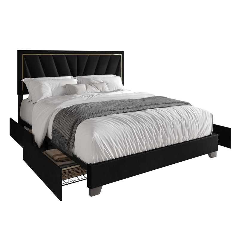 Jannean Upholstered Platform Storage Bed, Queen, Black