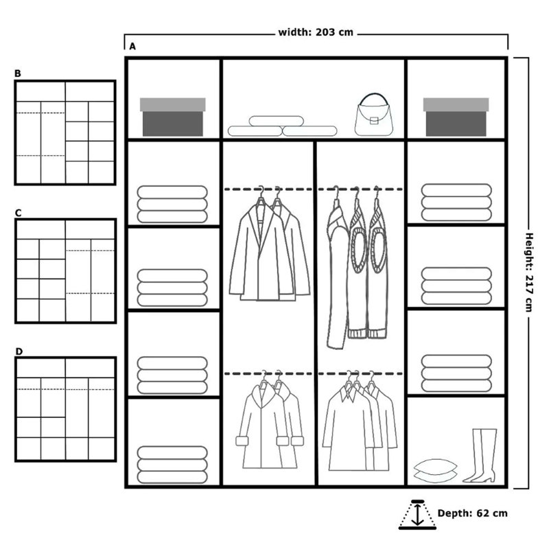 Cherith 2 Door Manufactured Wood Wardrobe, White, 217cm H x 203cm W x 62cm D
