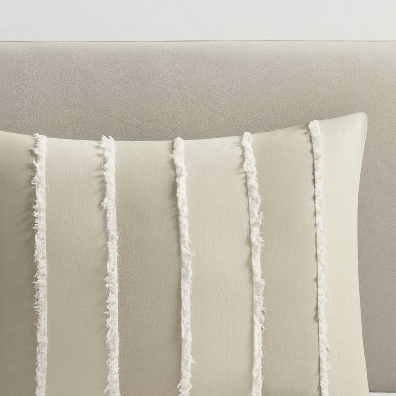 Ensemble de literie 3 pièces pour lit double / grand taupe - 100% coton, motif rayé, rembourrage, bordure, charme visible, décoration d'édredon lavable à la machine, durabilité,